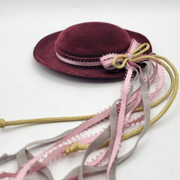 American Girl Samantha's Meet Hat Vintage Pleasant Company Red Velvet Ribbons - Picture 1 of 8